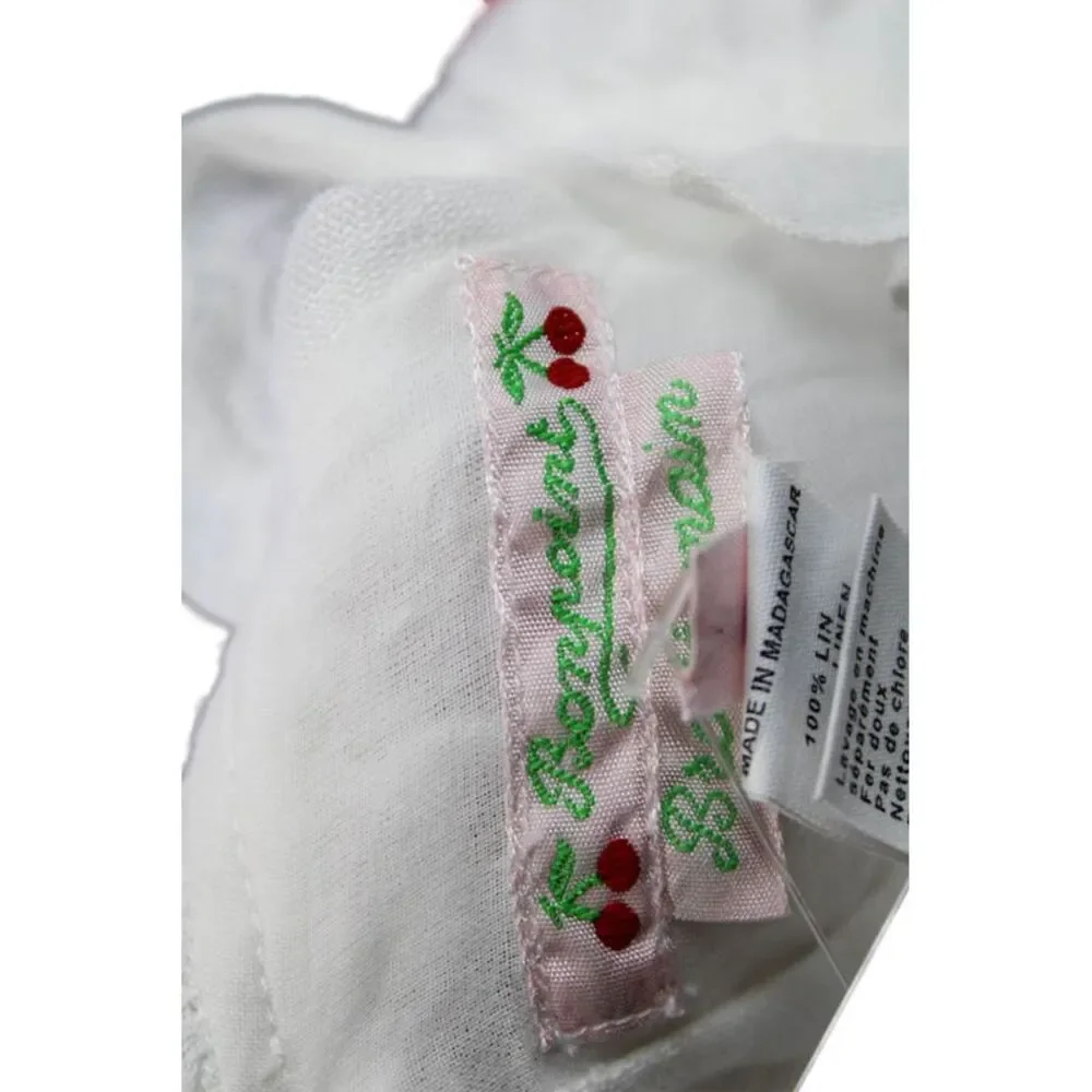 Bonpoint Girls Sleeveless Metallic Embroidered Linen Dress White Size 6 Months
